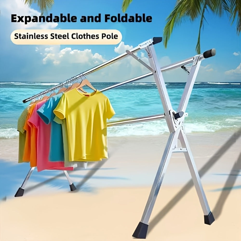 Laundry Drying Rack, Freestanding Stainless Steel Clothes Airer with Folding Frame for Home and Patio