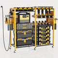 Mobile Tool Cart with Charging Station – 12 Drill Holders & 5 Storage Shelves Power Tool Organizer | Rolling Utility Rack Toolbox with Battery Charging Power Strip for Garage & Workshop | 4 Colors
