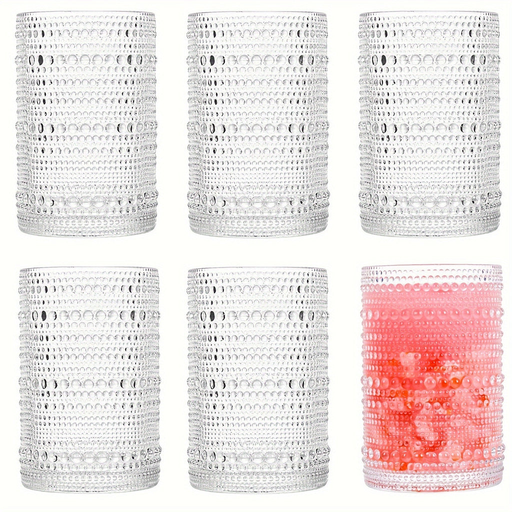 Hobnail Drinking Glasses Set of 6 – 13 Oz Large Clear Glass Cups for Water, Wine & Cocktails