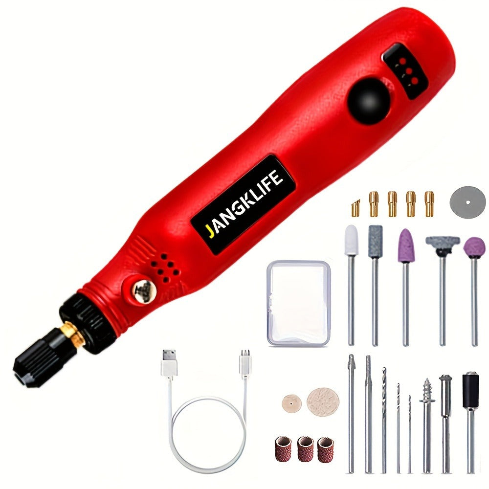 Cordless Rotary Tool Kit with USB Rechargeable Li-Ion Battery and 3-Speed 5000-15000RPM for Grinding