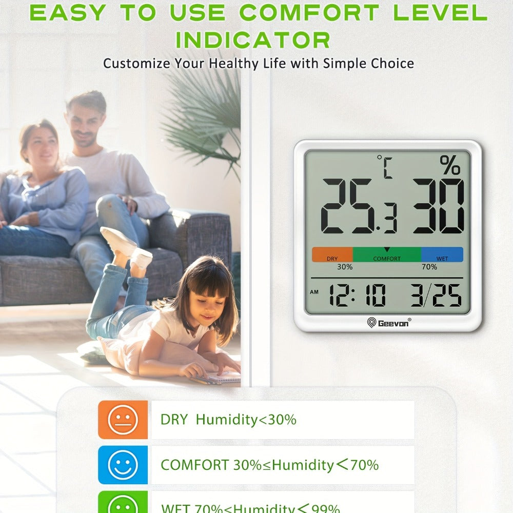 Digital Indoor Thermometer Hygrometer with Clock and Calendar for Home Office