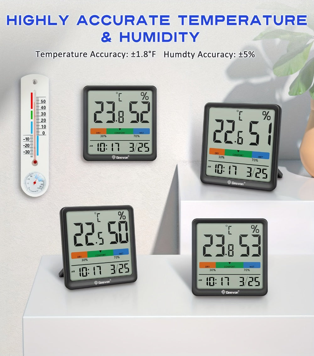 Digital Indoor Thermometer Hygrometer with Clock and Calendar for Home Office