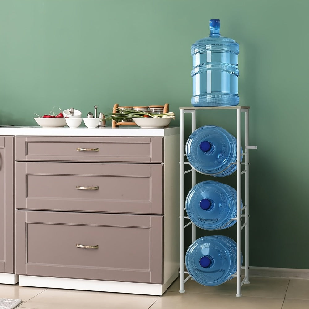 5 Gallon Water Jug Holder in Particleboard and Steel Frame for Kitchen and Office (3-Tier Rack Organizer)