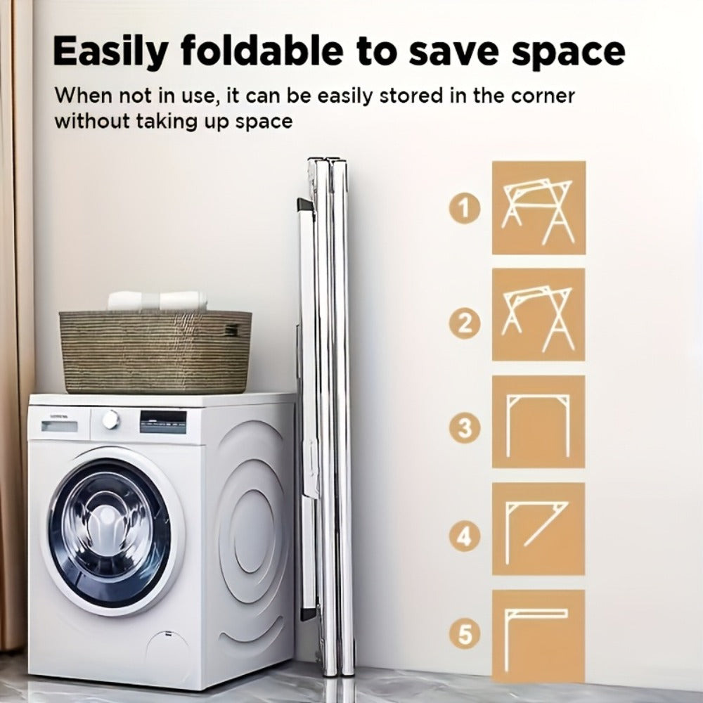 Laundry Drying Rack, Freestanding Stainless Steel Clothes Airer with Folding Frame for Home and Patio