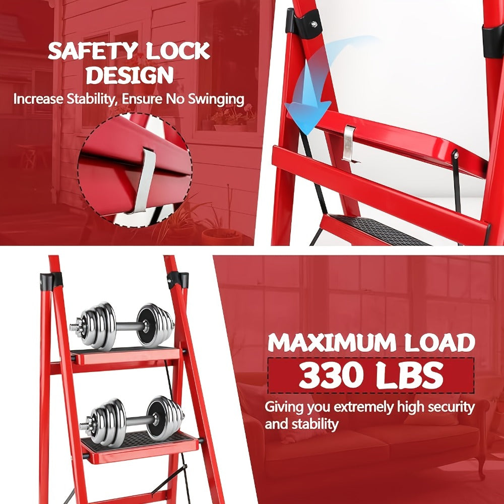 5 Step 500 LBS Anti-Slip No Assembly, Portable Lightweight Ladder for Home, Folding Step Stool