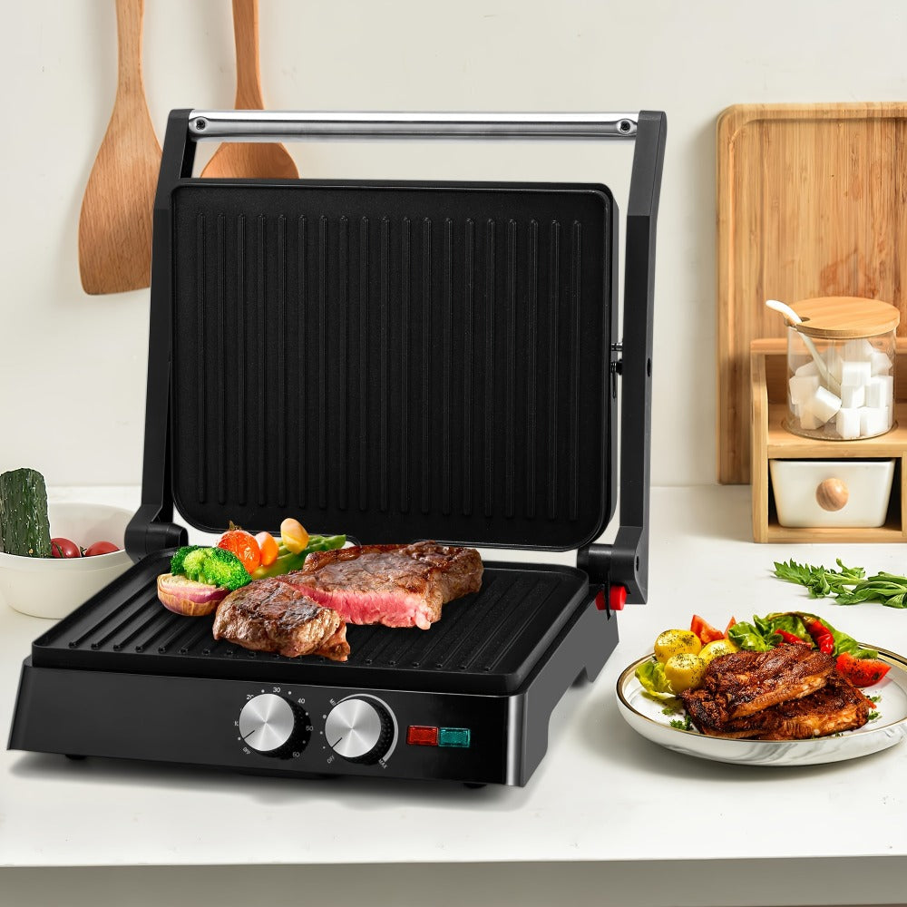 Sandwich Maker with Floating Hinge Grease Tray Temperature Control for Home Dorm Office