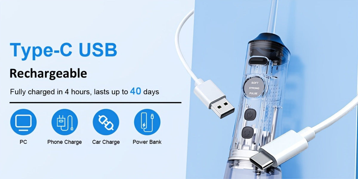 Water Flosser Cordless, Rechargeable Electric Dental Cleaner, Portable for Home & Travel Use