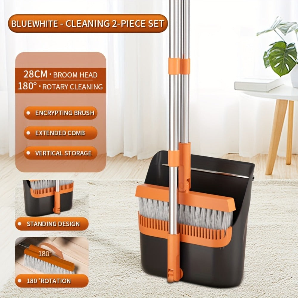 Broom And Dustpan Set with 50 Inch Extended Handle for Dust Hair Debris