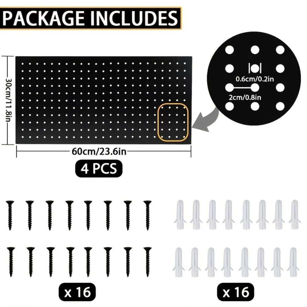 Pegboard Wall Panels in Heavy-Duty Steel, Two or Four-Pack Wall-Mounted Tool Organization for Garage Workshops