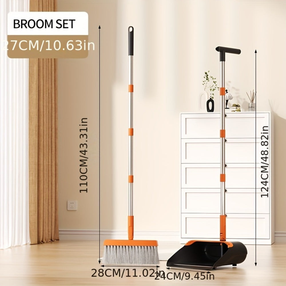 Broom And Dustpan Set with 50 Inch Extended Handle for Dust Hair Debris