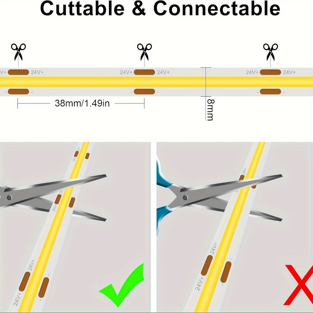 Cob Led Strip Light Dimmable 32.8ft 10m, 8mm Ultra-Thin 24V High Density Flexible COB LED Tape Light with Dimmer Switch, for TV Backlight