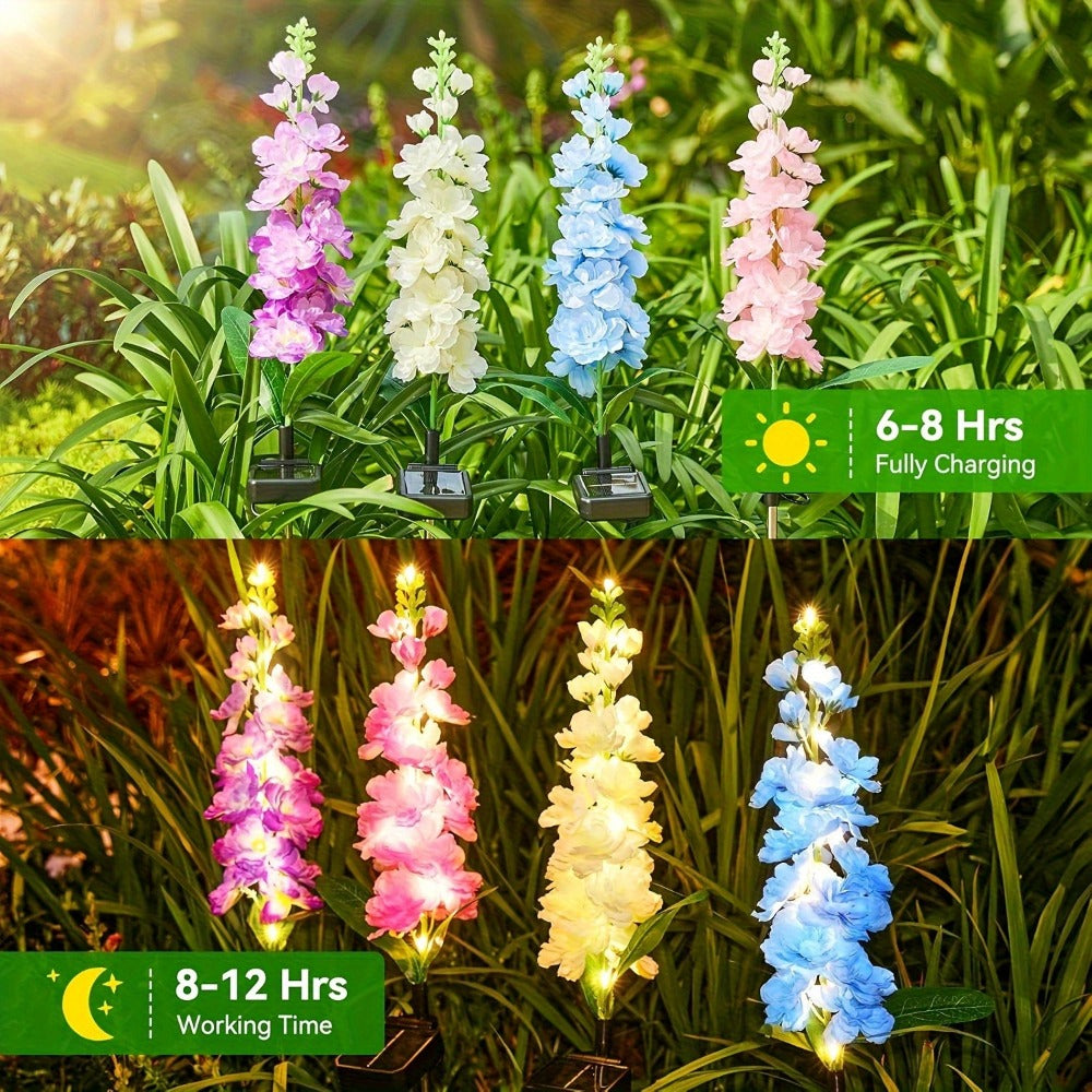 Solar Garden Lights, 2 Pack 27 Inch Delphinium Flower Stake Lights, Waterproof Solar Yard Lights for Patio