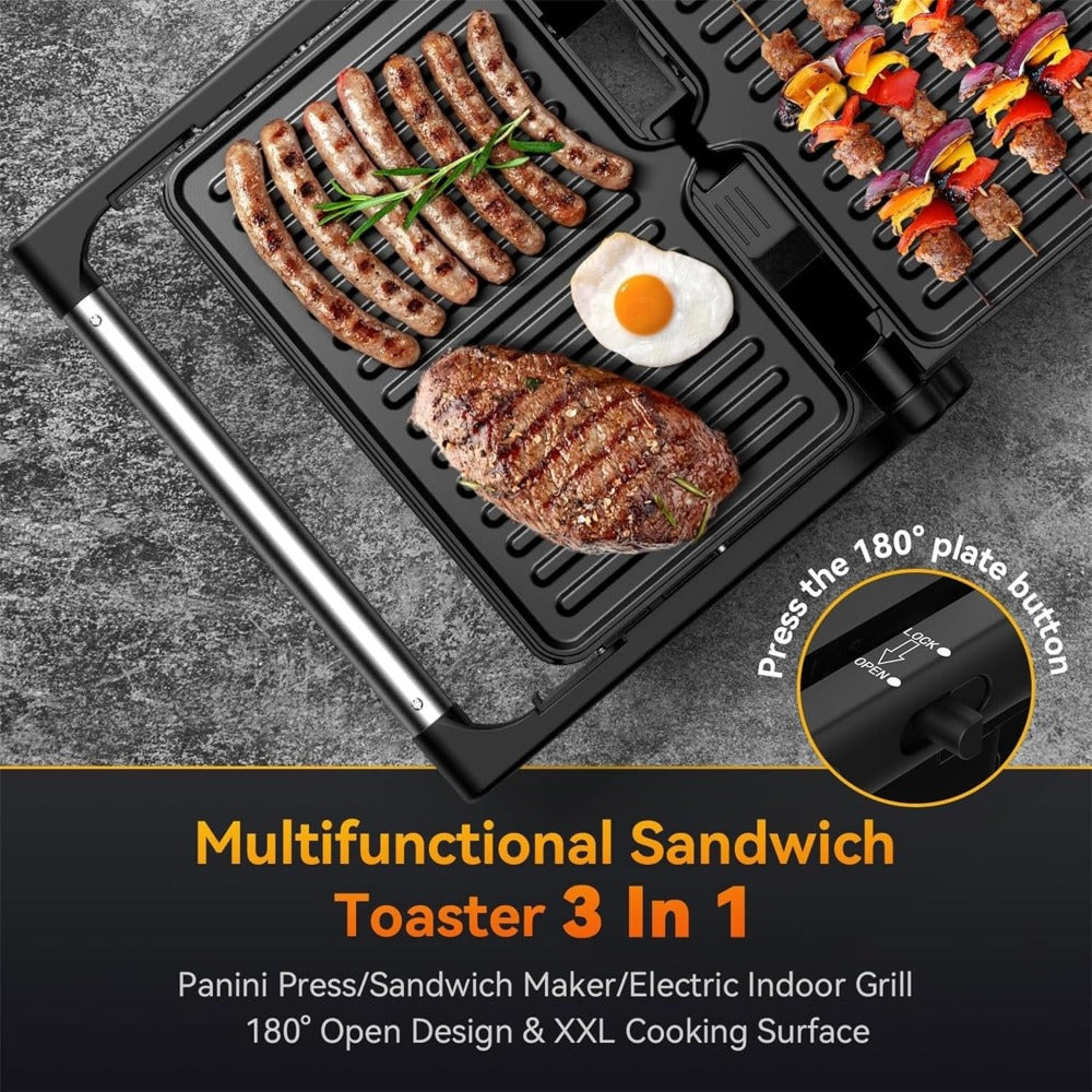 Sandwich Maker with Indicator Lights for Sandwiches Steaks Waffles