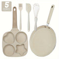 Non-Stick Cookware Set 5-Piece Beige – Pumice Stone Coating Egg Frying Pan Pancake Skillet with Kitchen Utensils | Aluminum Induction Compatible Home Cooking Set for Eggs Pancakes & Breakfast