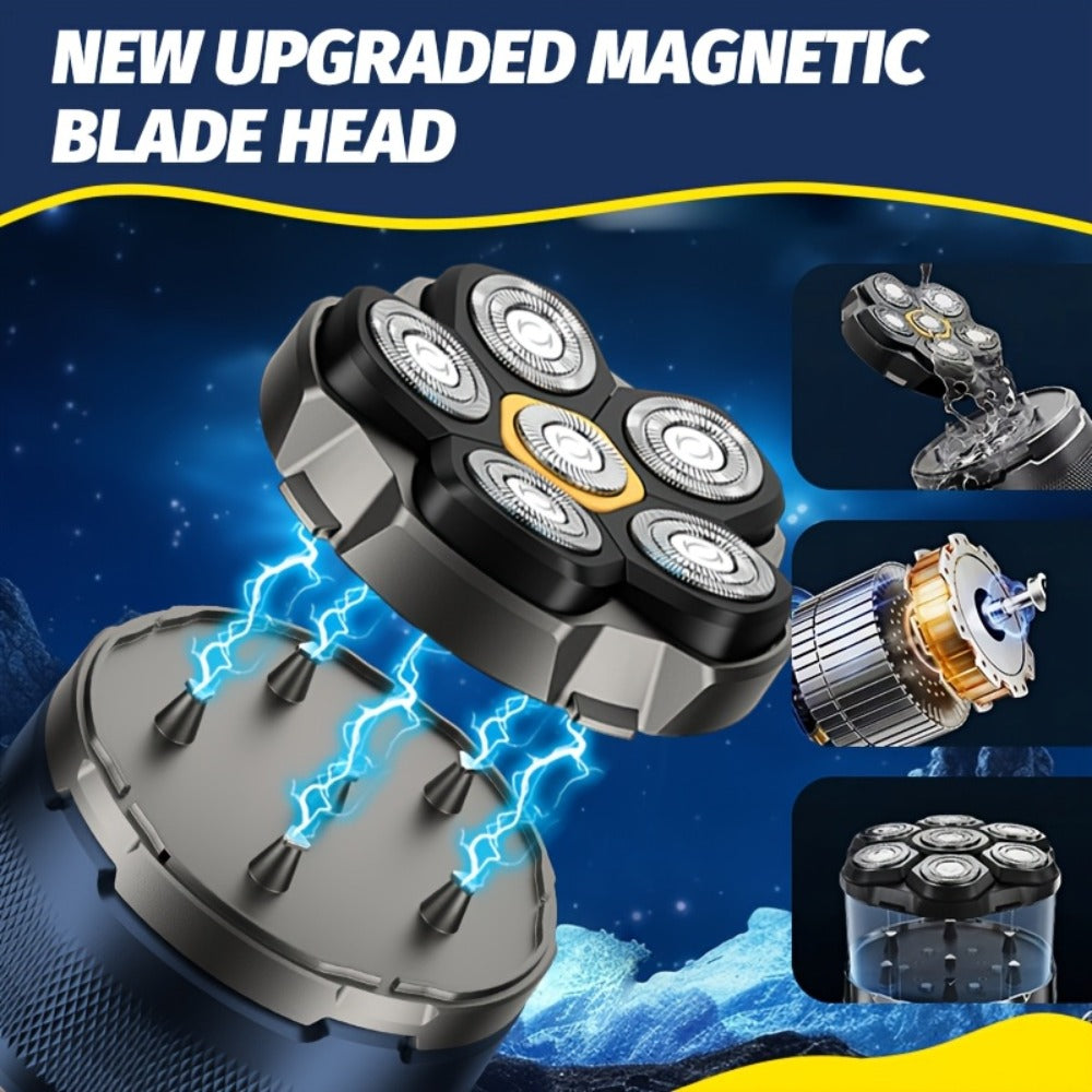 Head Shaver (6-Blade 1400mAh) for Bald Men in a USB-C Rechargeable Electric Razor Design with LED Display