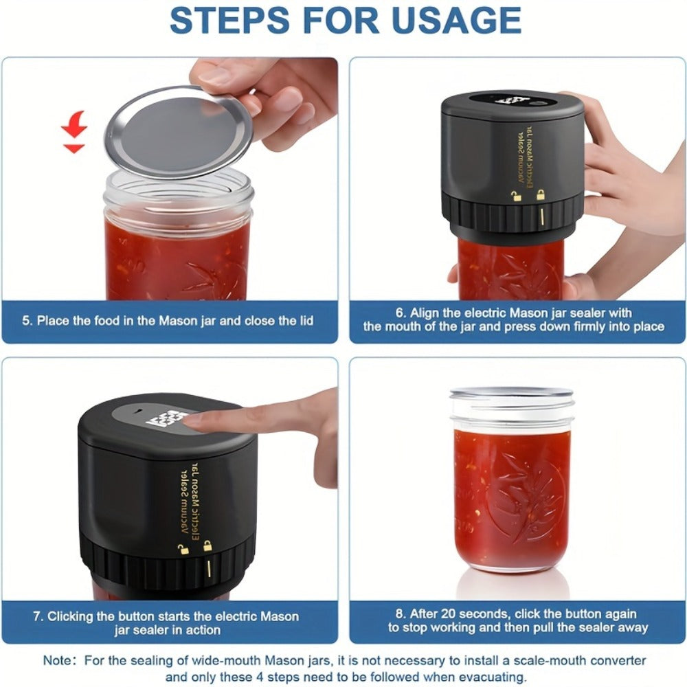 Electric Mason Jar Sealer One-Touch Vacuum Seal with Regular Mouth Lids