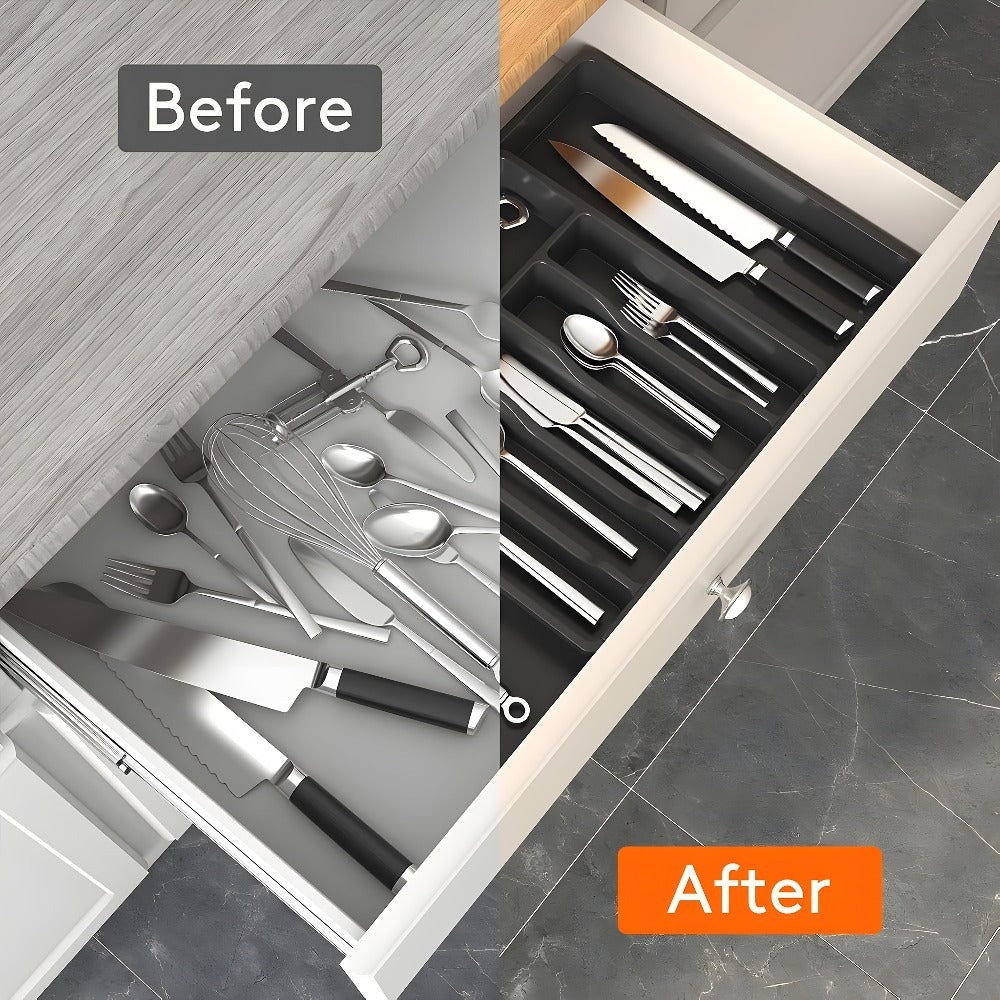 Drawer Organizer, Utensil & Cutlery Storage Tray for Kitchen Drawer, Expandable Knife Fork Spoon Holder 22.4" x 15" x 2"