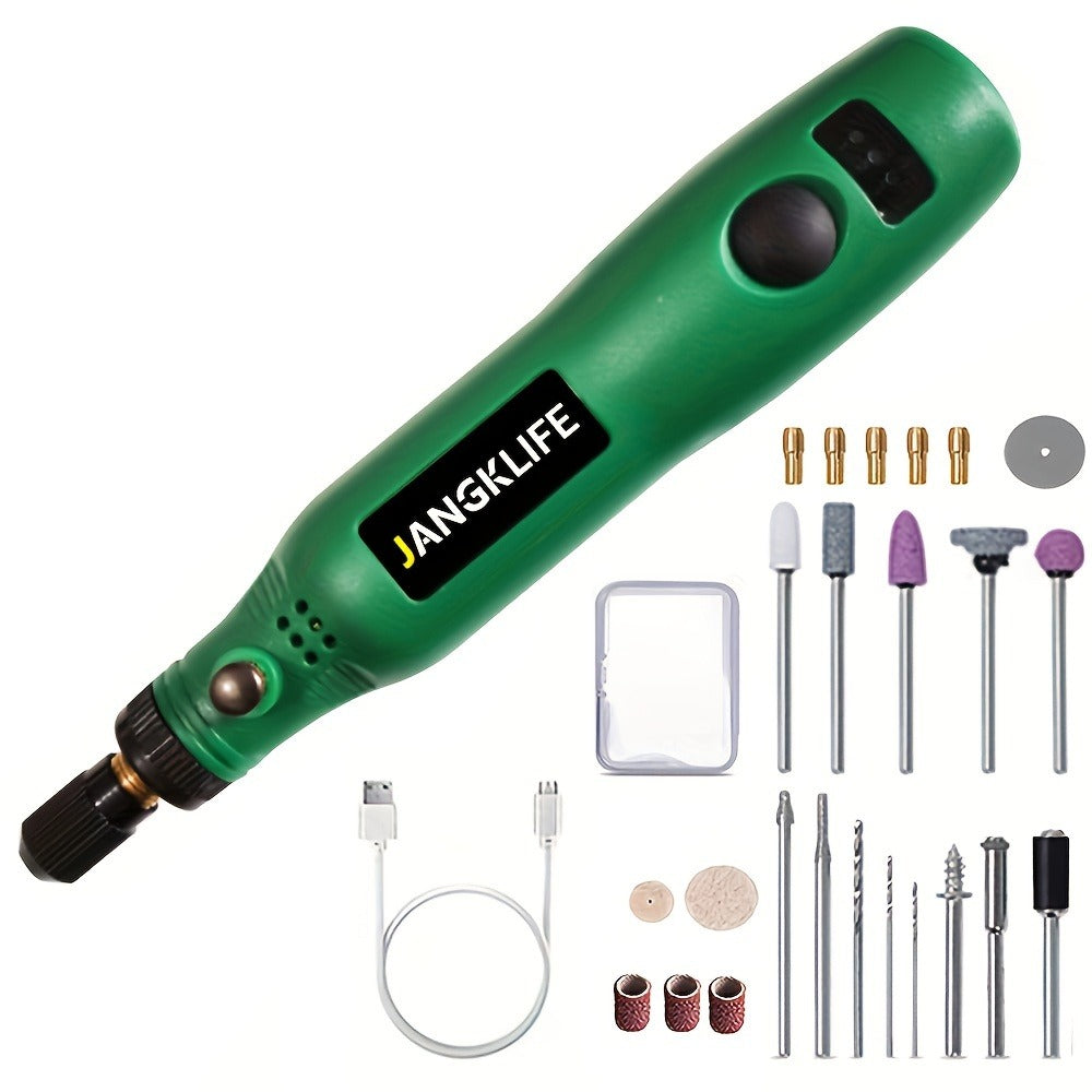Cordless Rotary Tool Kit with USB Rechargeable Li-Ion Battery and 3-Speed 5000-15000RPM for Grinding
