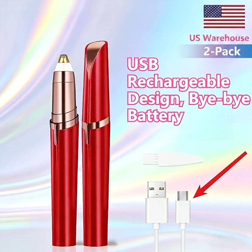 Eyebrow Trimmer: Electric for Women 2 Pack, USB Rechargeable Painless Precision Eyebrow Razor Pen
