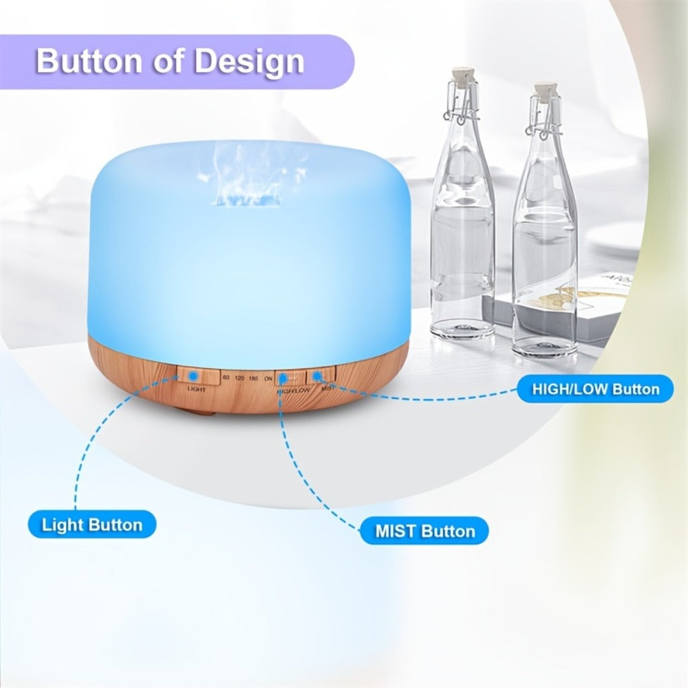 Oil Diffuser (16.91oz) in a Wood Grain Design for Home and Office with 7 Ambient LED Lights