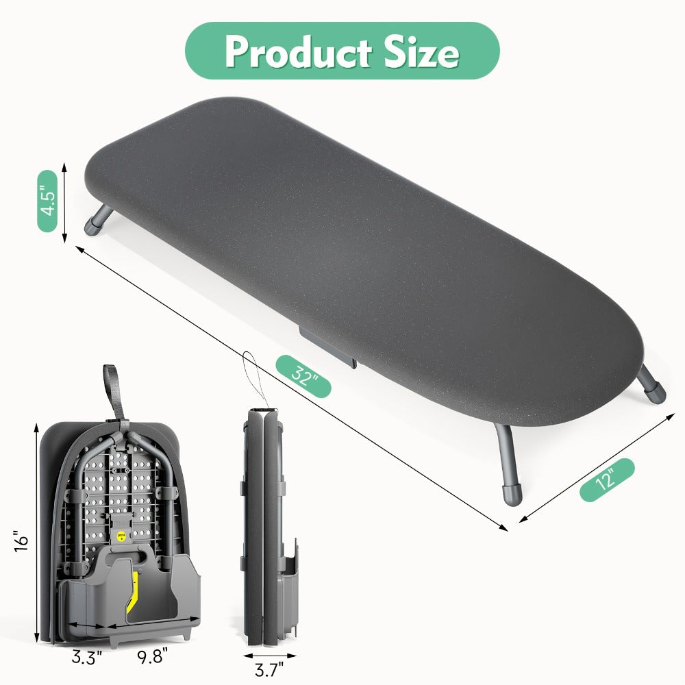 Ironing Board, Tabletop Portable, Compact Small Metal Frame Non-Slip Feet for Home Travel Apartment Dorm