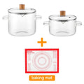 Glass Saucepan Set 2-Pack Stovetop Safe Borosilicate Ribbed Pots with Lids – 78oz & 54oz Heat Resistant Cookware for Soup, Ramen, Milk | Transparent Glass Pot Kitchen Cooking Set with Baking Mat