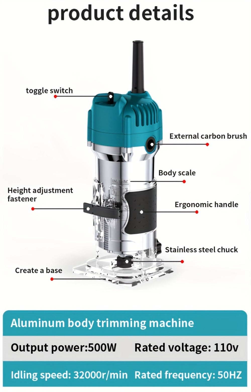 Wood Router with Wood Slotting and Optional 15pc Milling Cutter Set for Woodworking