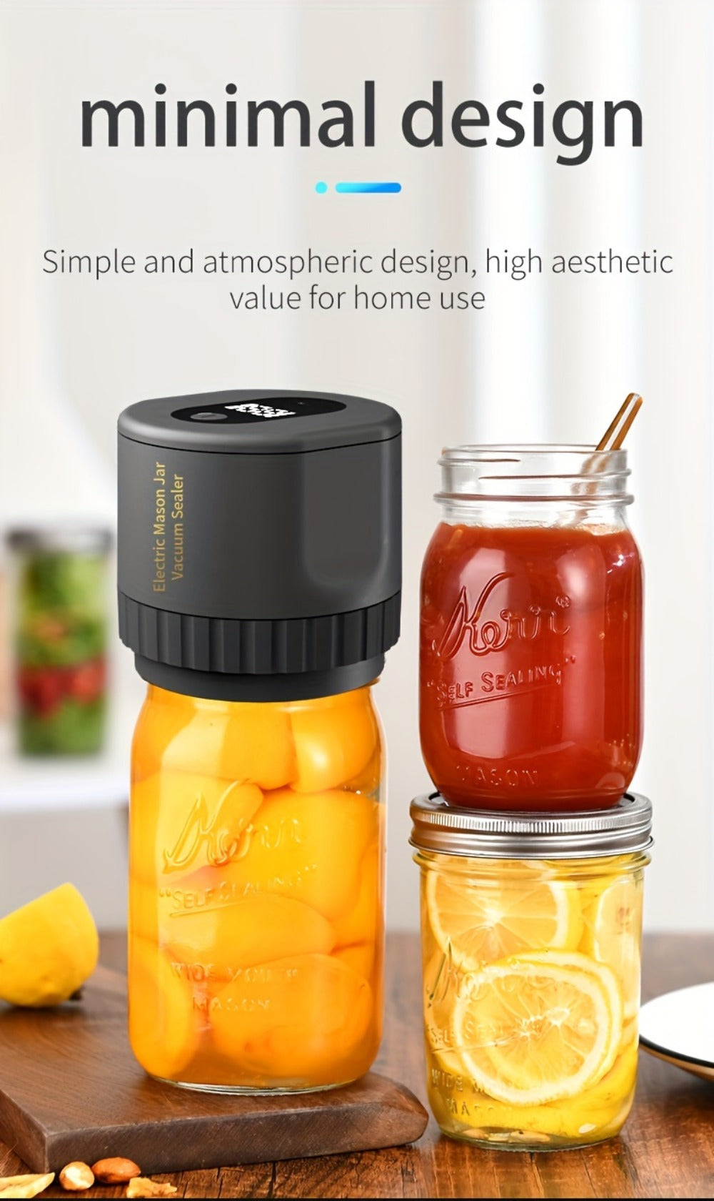 Electric Mason Jar Sealer One-Touch Vacuum Seal with Regular Mouth Lids