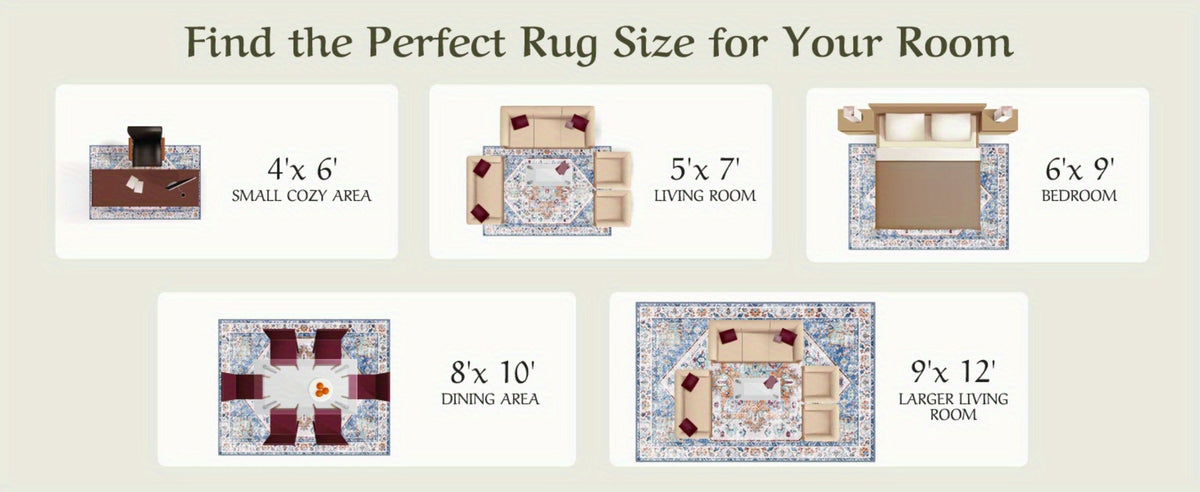 Vintage Persian Area Rug Machine Washable Non-Slip Non-Shedding Floral Indoor Carpet for Living Room Bedroom in Multiple Colors and Sizes
