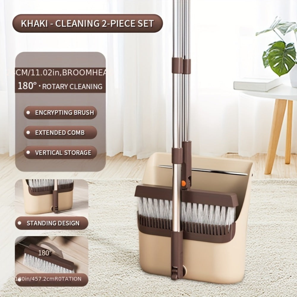 Broom And Dustpan Set with 50 Inch Extended Handle for Dust Hair Debris