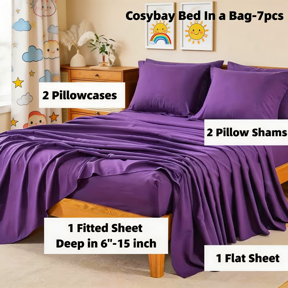 Bed in a Bag Full Queen and King Comforter Set in Soft Satin-Like Fabric (7 Piece)