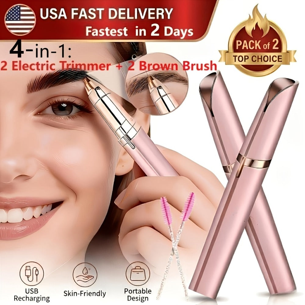Eyebrow Trimmer: Electric for Women 2 Pack, USB Rechargeable Painless Precision Eyebrow Razor Pen