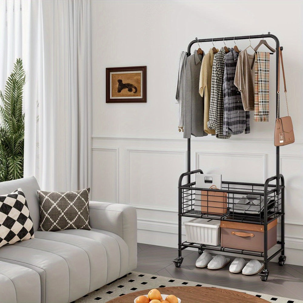 Laundry Basket, Wheels and Hanging Rack, Multifunctional Clothes Hamper for Laundry Room Bedroom Bathroom