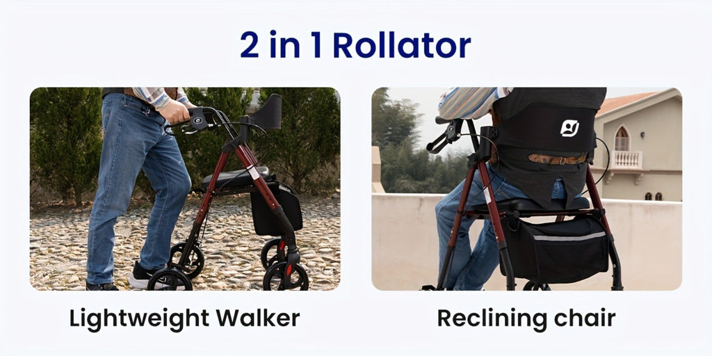 Rollator Walkers For Seniors with Ergonomic Backrest and Dual Adjustable Height