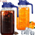Glass Pitcher 64oz Mason Jar with Lid and Pour Spout - 2 Quart Wide Mouth Leak Proof Glass Jug for Fridge Iced Tea Sun Tea Lemonade and Juice, Creamer Container for Coffee and Breast Milk Storage, Available in 2 or 3 Pack