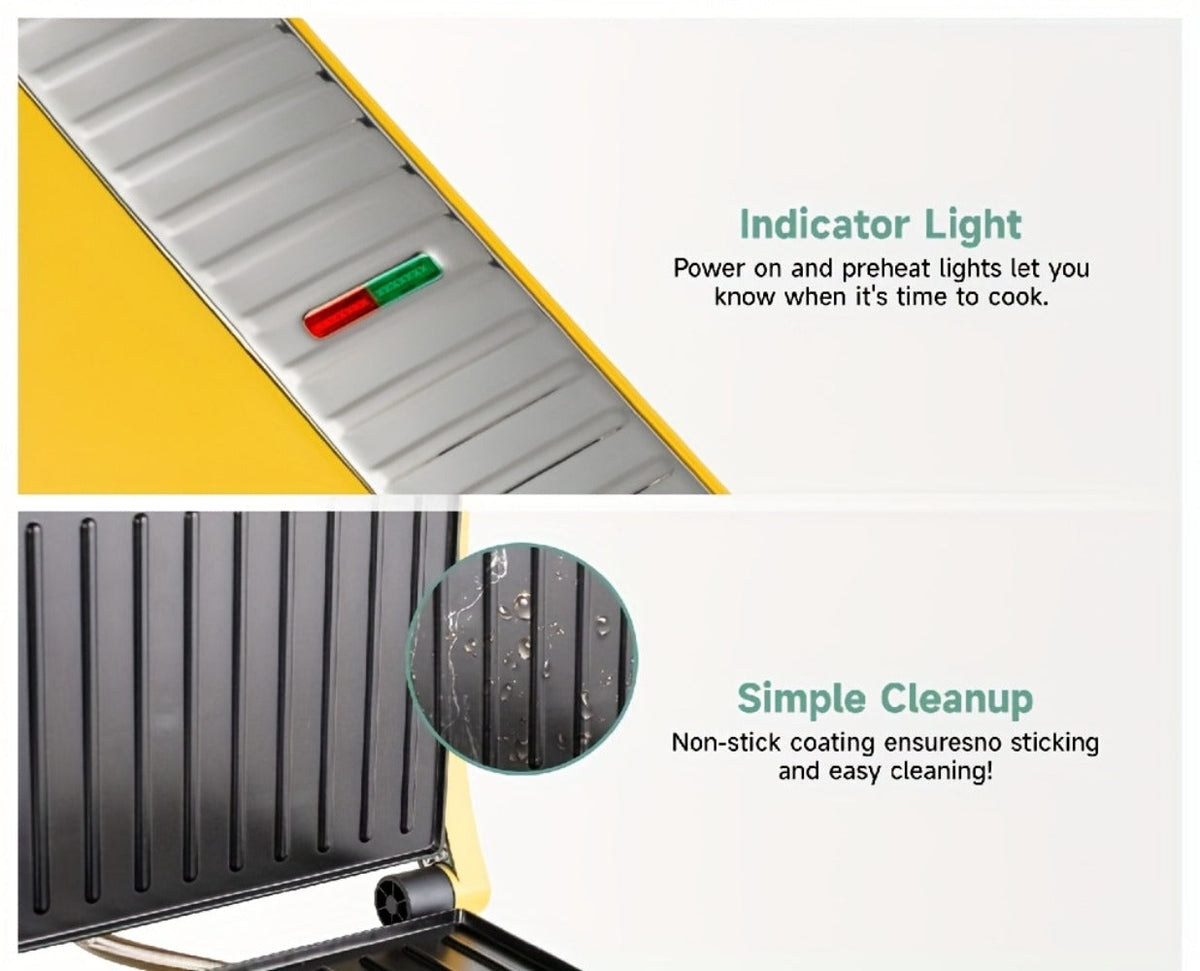 Sandwich Maker with Floating Hinge Grease Tray Temperature Control for Home Dorm Office