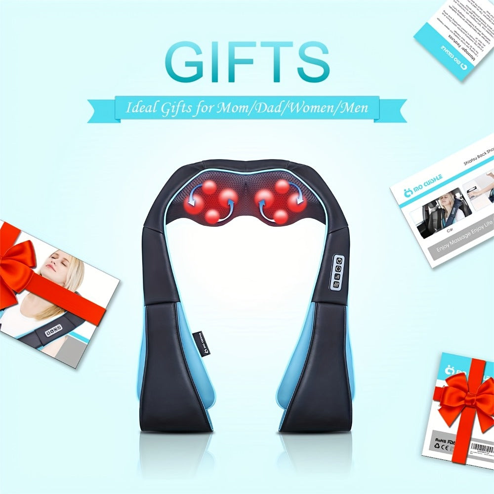 Neck Massager, Heated Shiatsu Kneading Pillow for Shoulders and Back, Portable Electric Design for Home Comfort