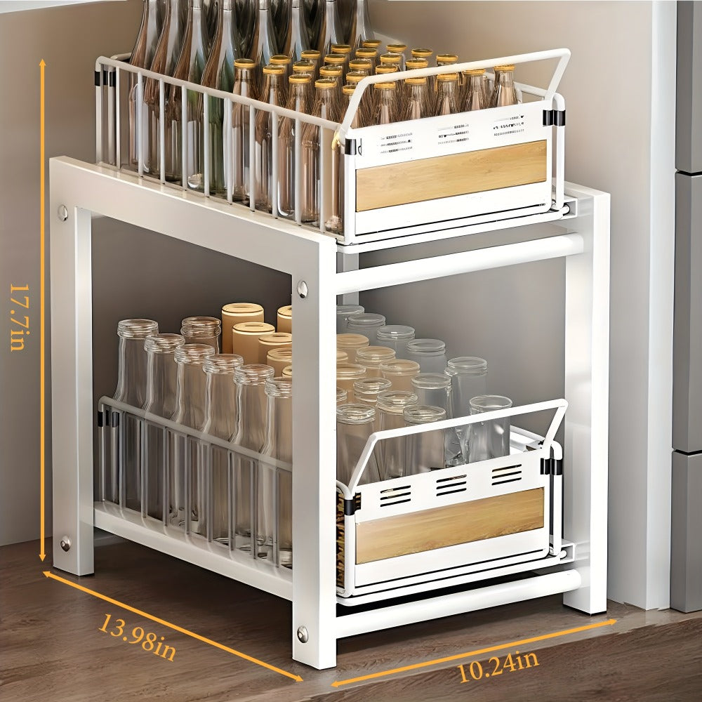 Under Cabinet Organizer in a Carbon Steel Design with Wood Accents