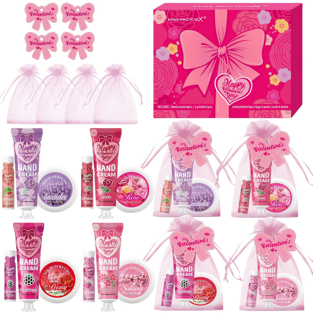 20pcs Beauty Gift Set Lip Balm Hand Cream Solid Perfume Pink Gift Bag Glossy Finish All Skin Types Holiday Party Mother's Day Wedding Bridesmaid Favors