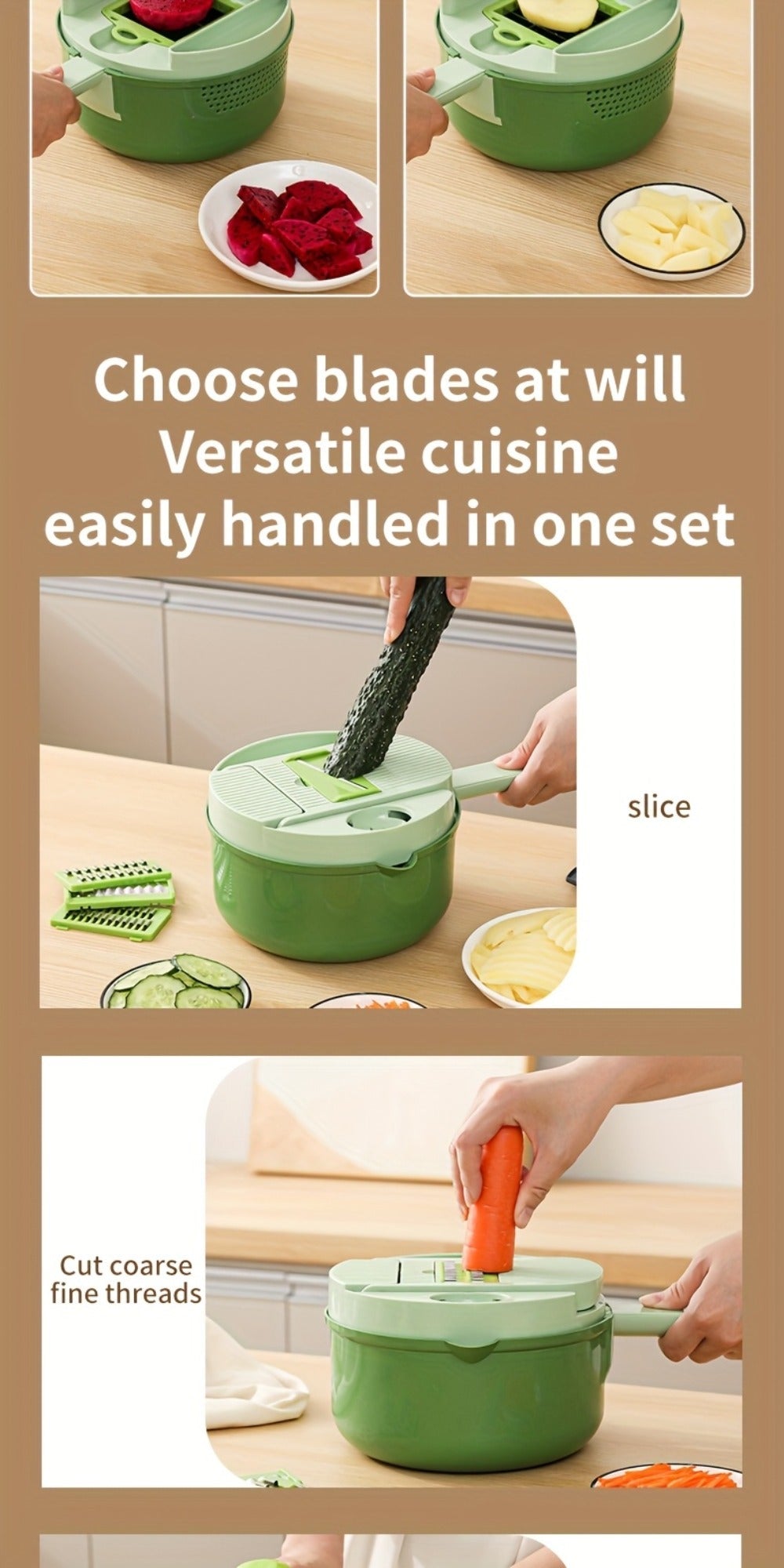 Vegetable Chopper 16-in-1 Heavy Duty Manual Food Processor with Container – Onion Dicer, Potato Slicer, Garlic Mincer, Carrot Cutter, Multi-Function Kitchen Veggie Chopper for Tomato, Pepper, Cucumber