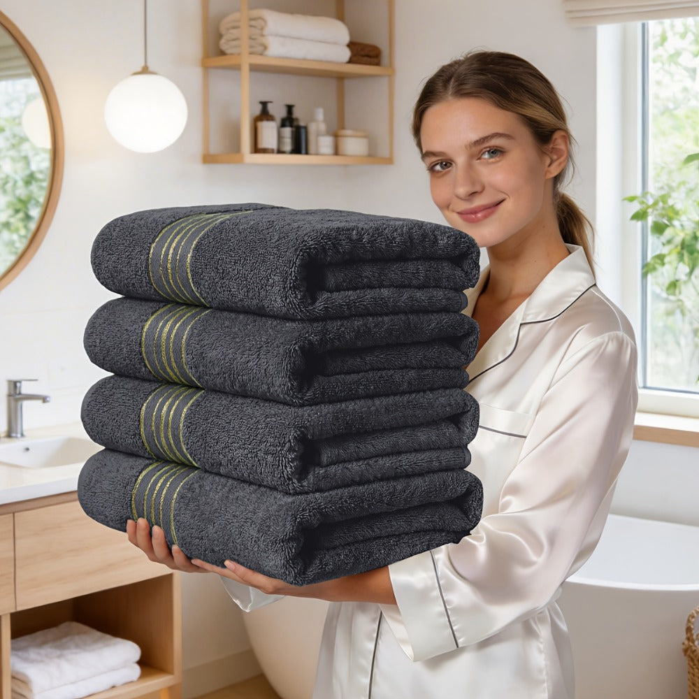 Bath Towel Set, 4-Pack 620GSM Bamboo Cotton Blend Super Soft Quick-Dry Absorbent Towels for Bathroom Spa Gym Travel
