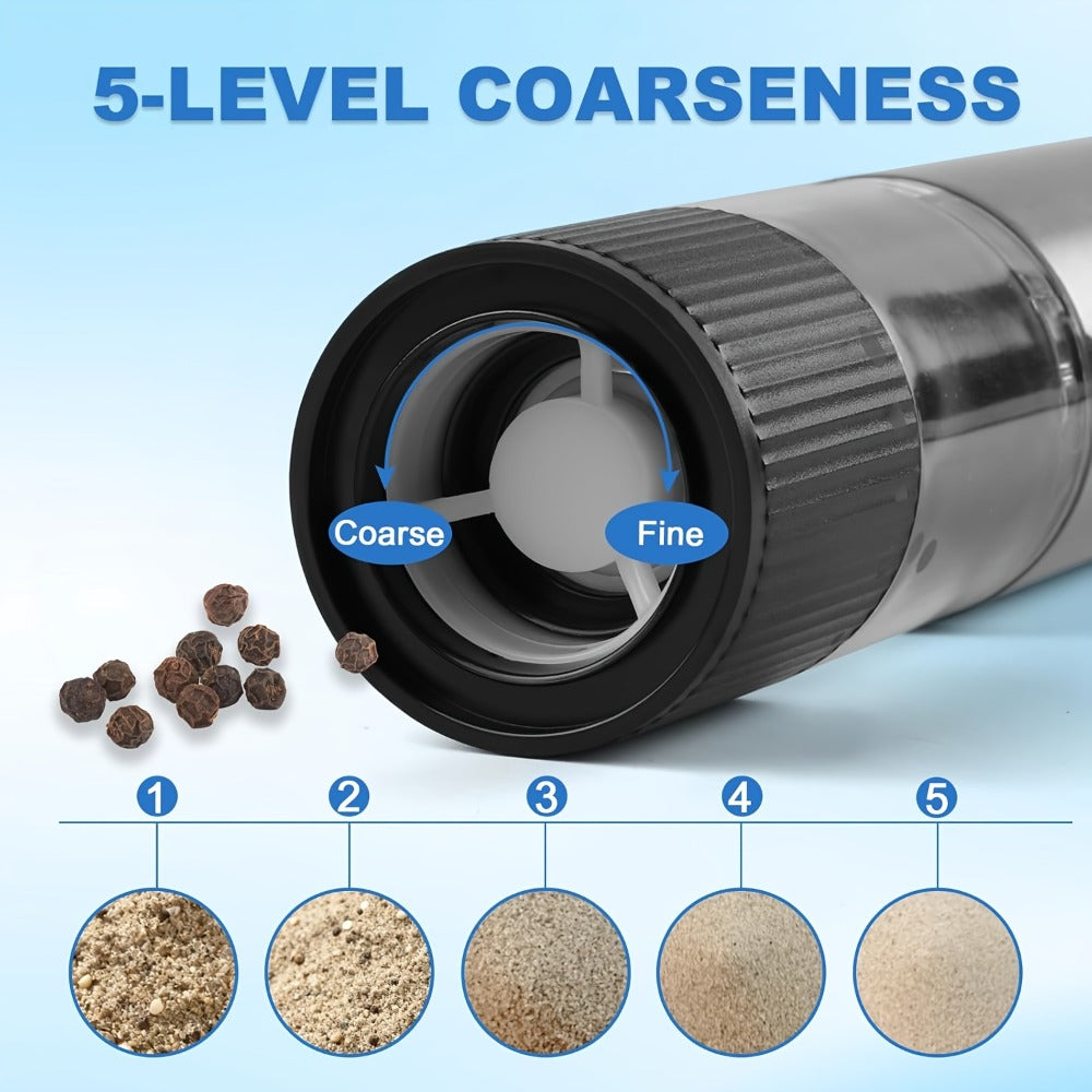 Electric Pepper Grinder with 5-Level Adjustable Coarseness and Ceramic Core for Kitchen Cooking