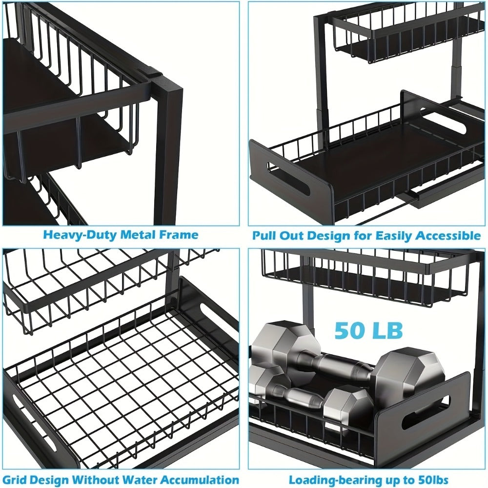 L-Shaped Sliding Drawer Organizer Heavy-Duty Under Sink Storage Rack, Garage & Workshop, Cabinet Organizers