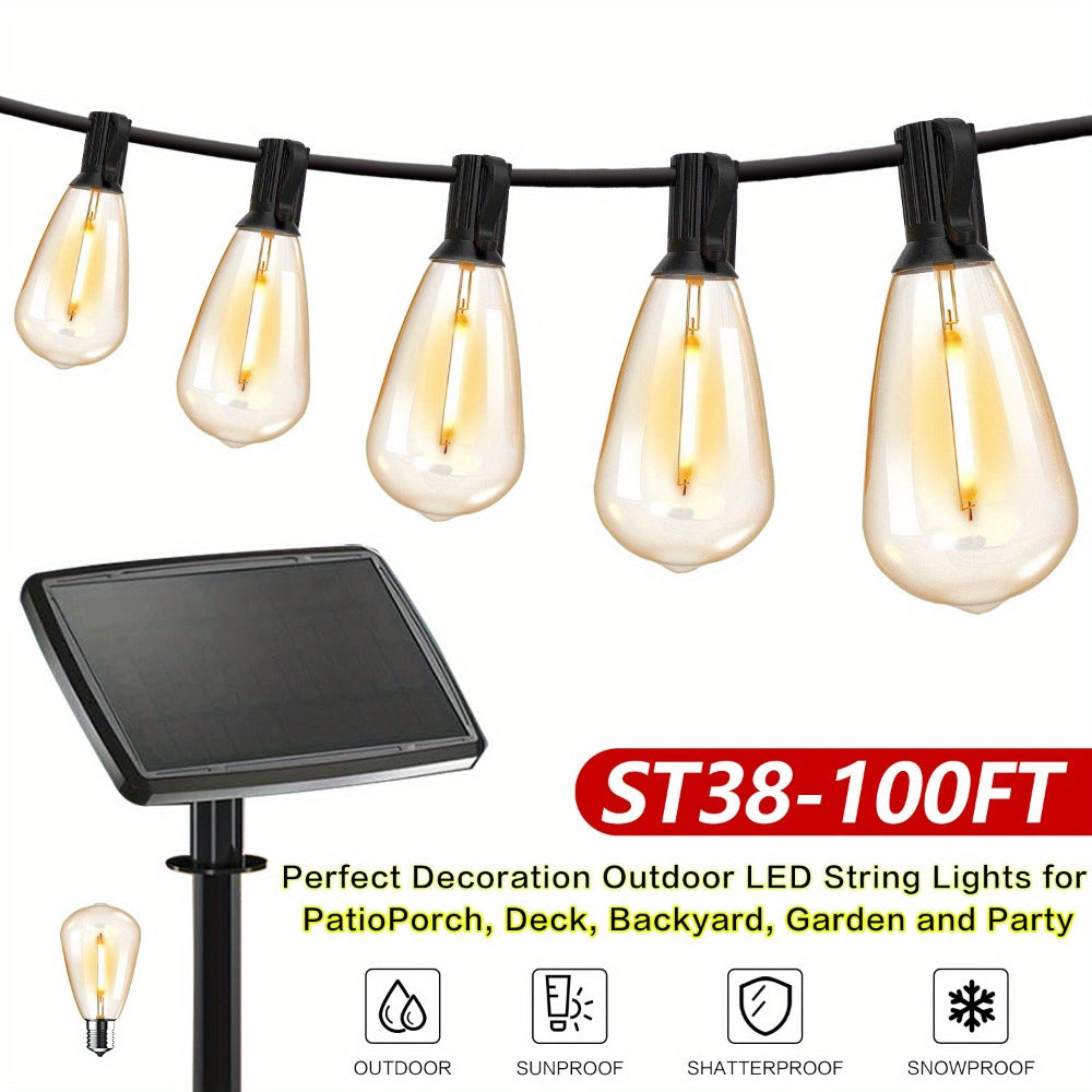 Outdoor String Lights, Solar String Lights Outdoor 50/100FT, 2700K Warm White Waterproof Patio String Lights
