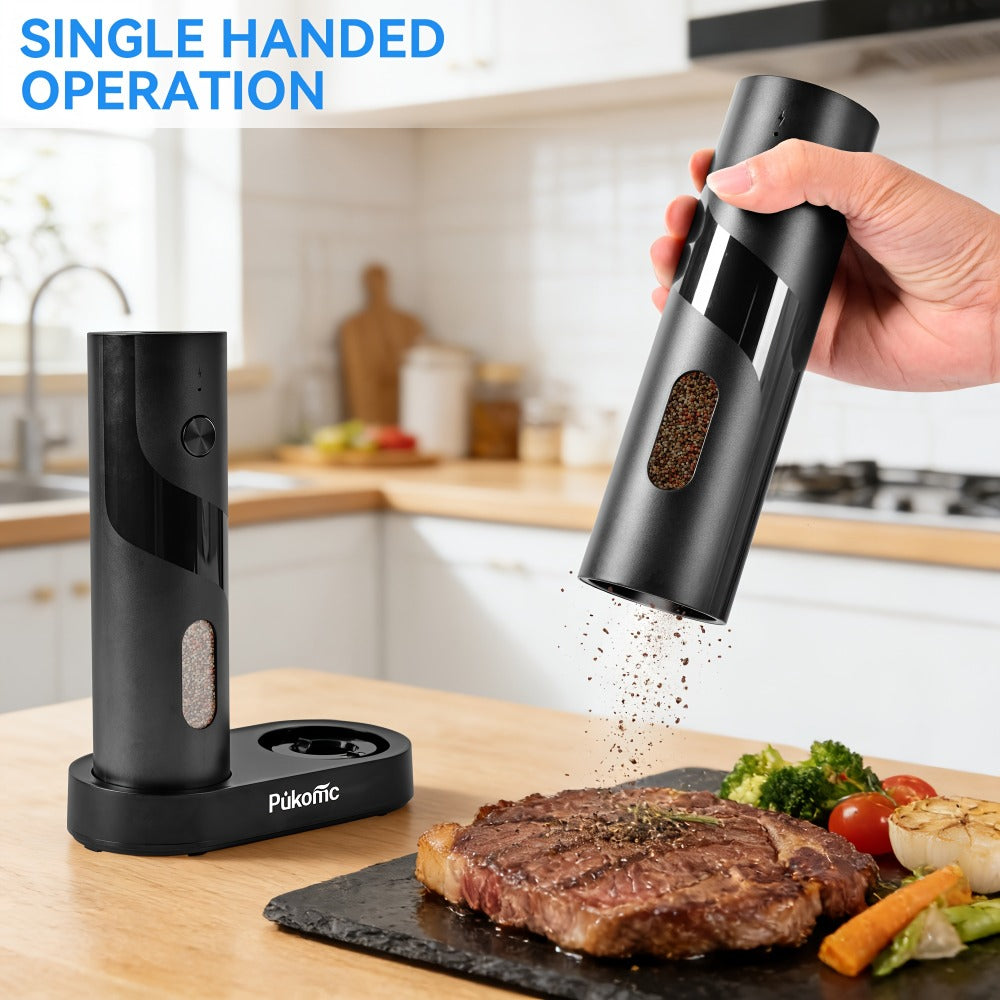 Electric Pepper Grinder Set with 6 Adjustable Coarseness Settings for Peppercorns and Spices