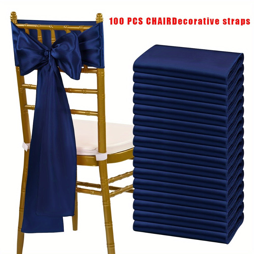 100pcs Satin Chair Sashes Bows for Wedding Banquet Party Event Decoration – 13 Colors, 18×275cm