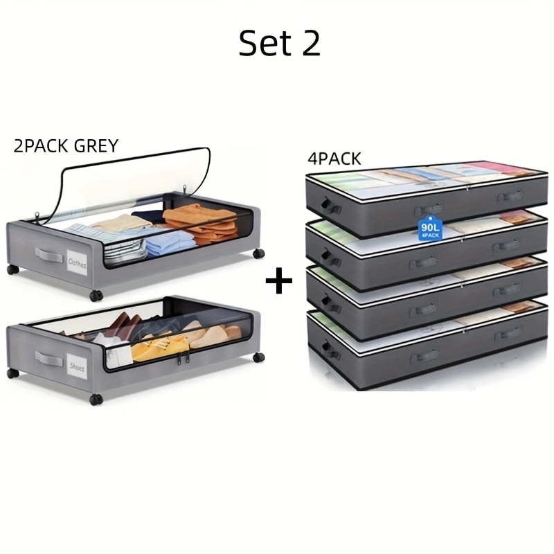 Foldable Under-Bed Organizer Bins with Wheels and Zippered Lids for Clothing and Bedding Storage, Storage Containers