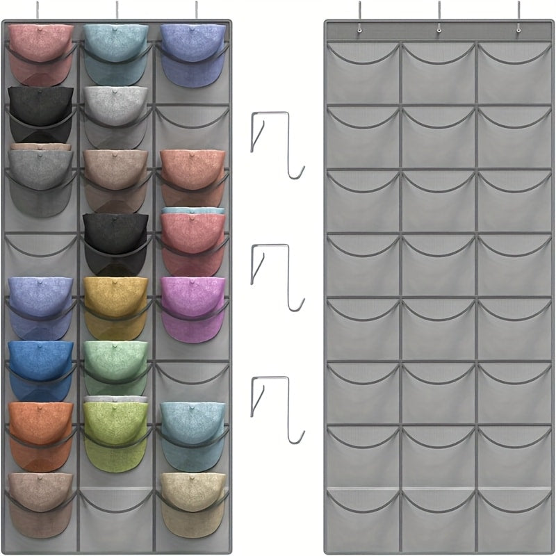 Hat Organizer, Baseball Cap Rack, Large Clear Pockets and 3 Hooks for Hat Storage Protection and Display in Closet