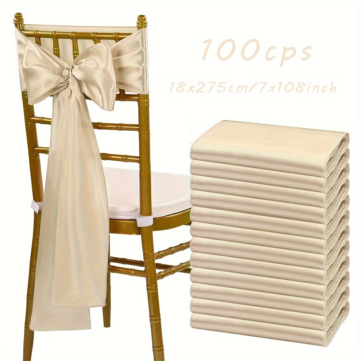100pcs Satin Chair Sashes Bows for Wedding Banquet Party Event Decoration – 13 Colors, 18×275cm