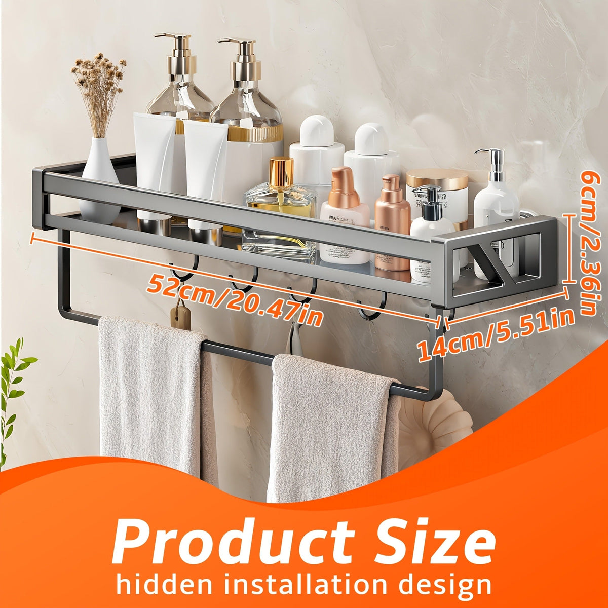Shower Caddy, Wall-Mounted Bathroom Shelf Organizer for Shampoo Soap, Heavy-Duty Floating Shower Shelves